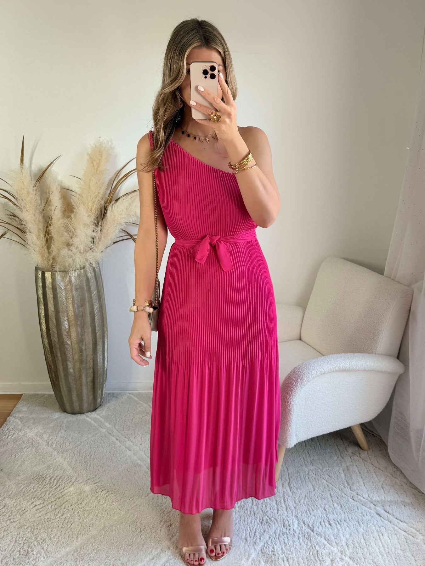 Robe plissée framboise - Louisa