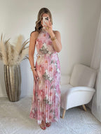 Robe longue plissée rose Capucine