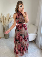 Robe longue plissée bordeaux Capucine