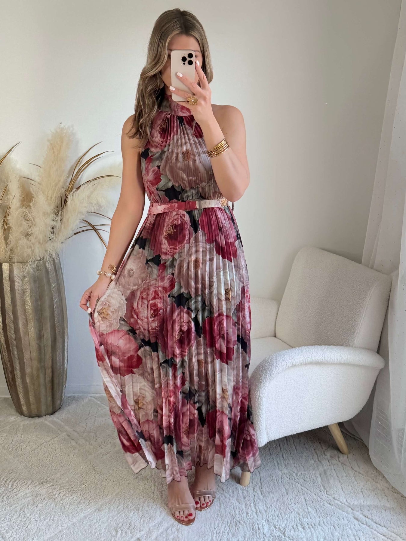 Robe longue plissée bordeaux Capucine