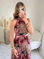Robe longue plissée bordeaux Capucine