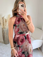 Robe longue plissée bordeaux Capucine