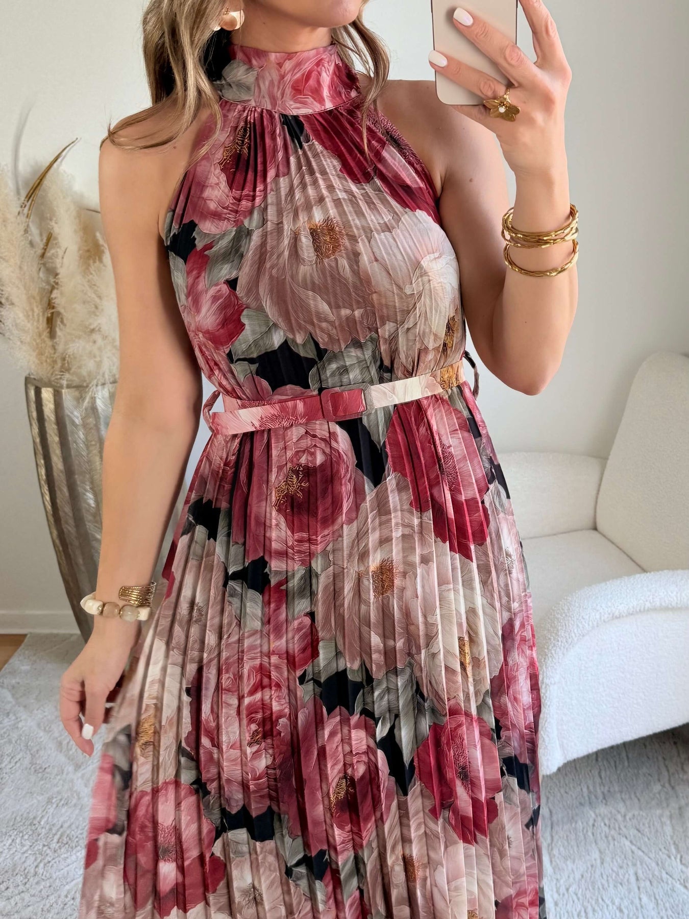 Robe longue plissée bordeaux Capucine