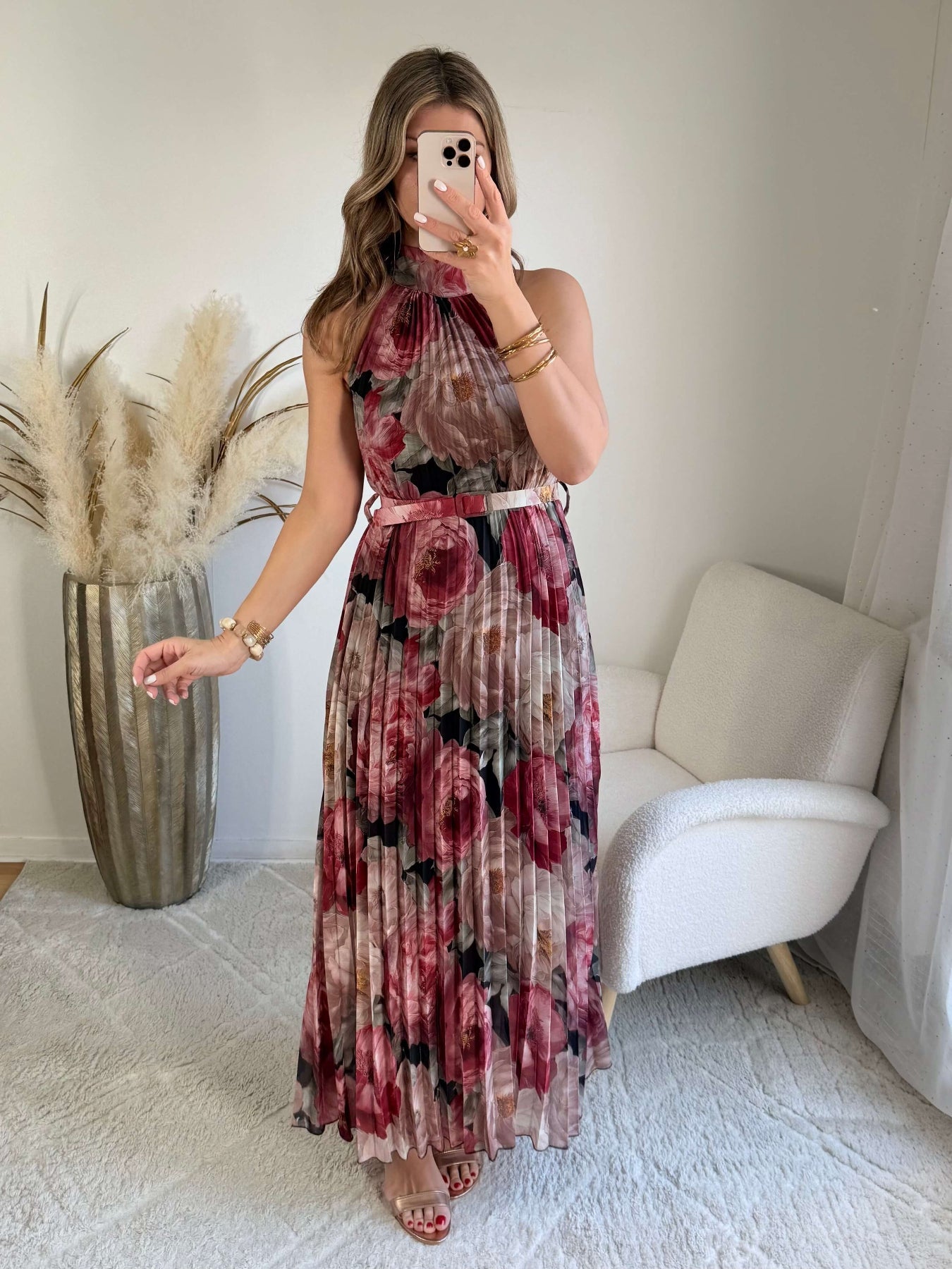 Robe longue plissée bordeaux Capucine