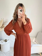 Robe longue plissée terracotta - Diane