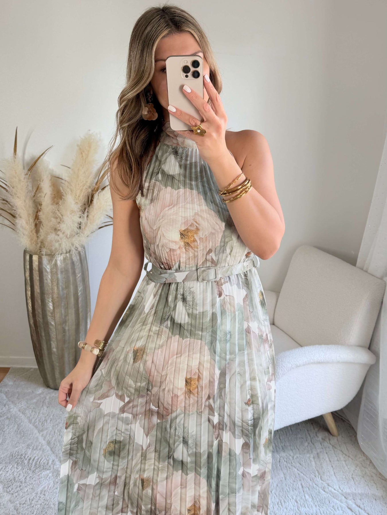 Robe longue plissée verte Capucine