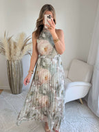 Robe longue plissée verte Capucine