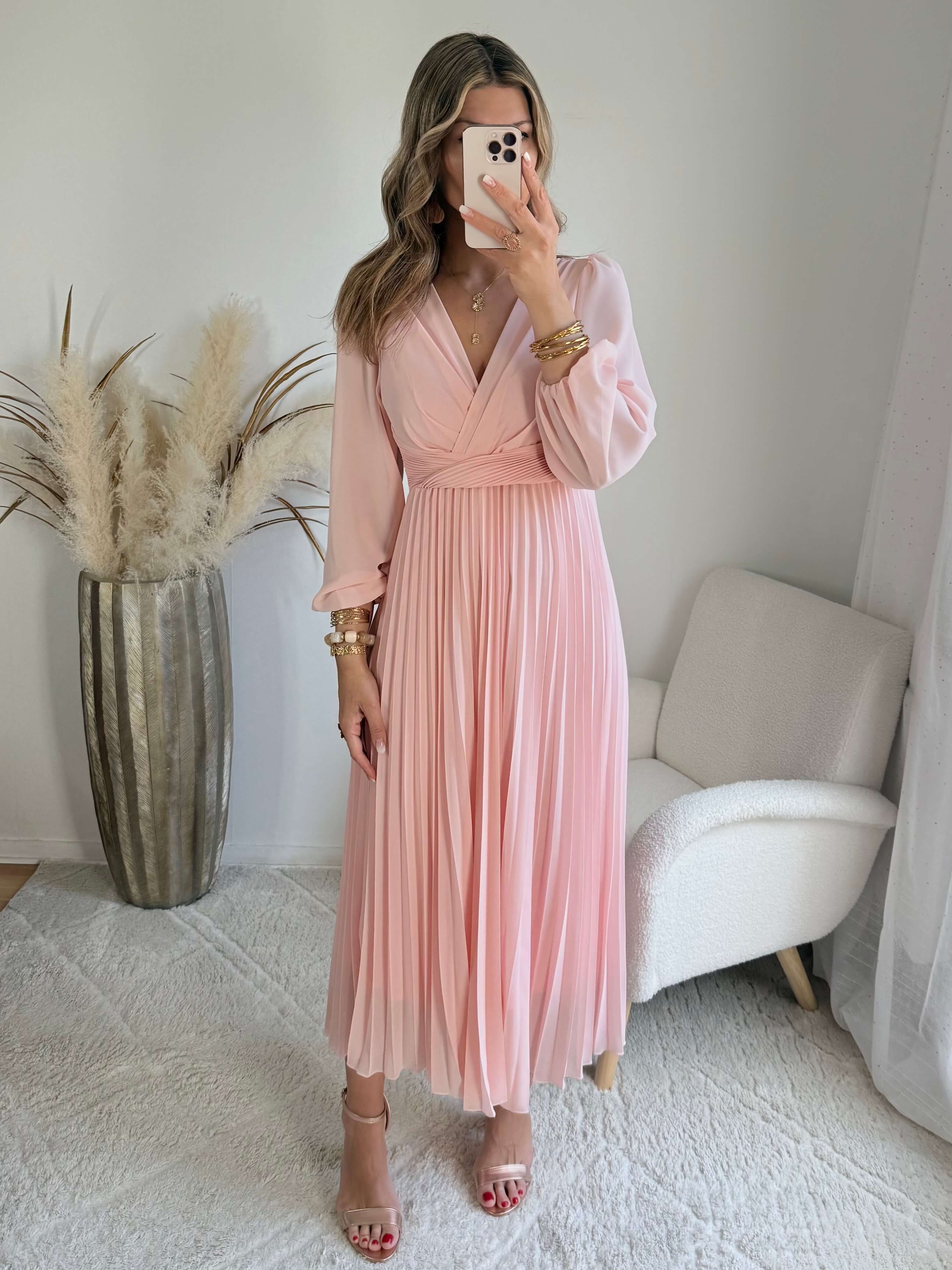 Robe longue rose poudré - Angèle