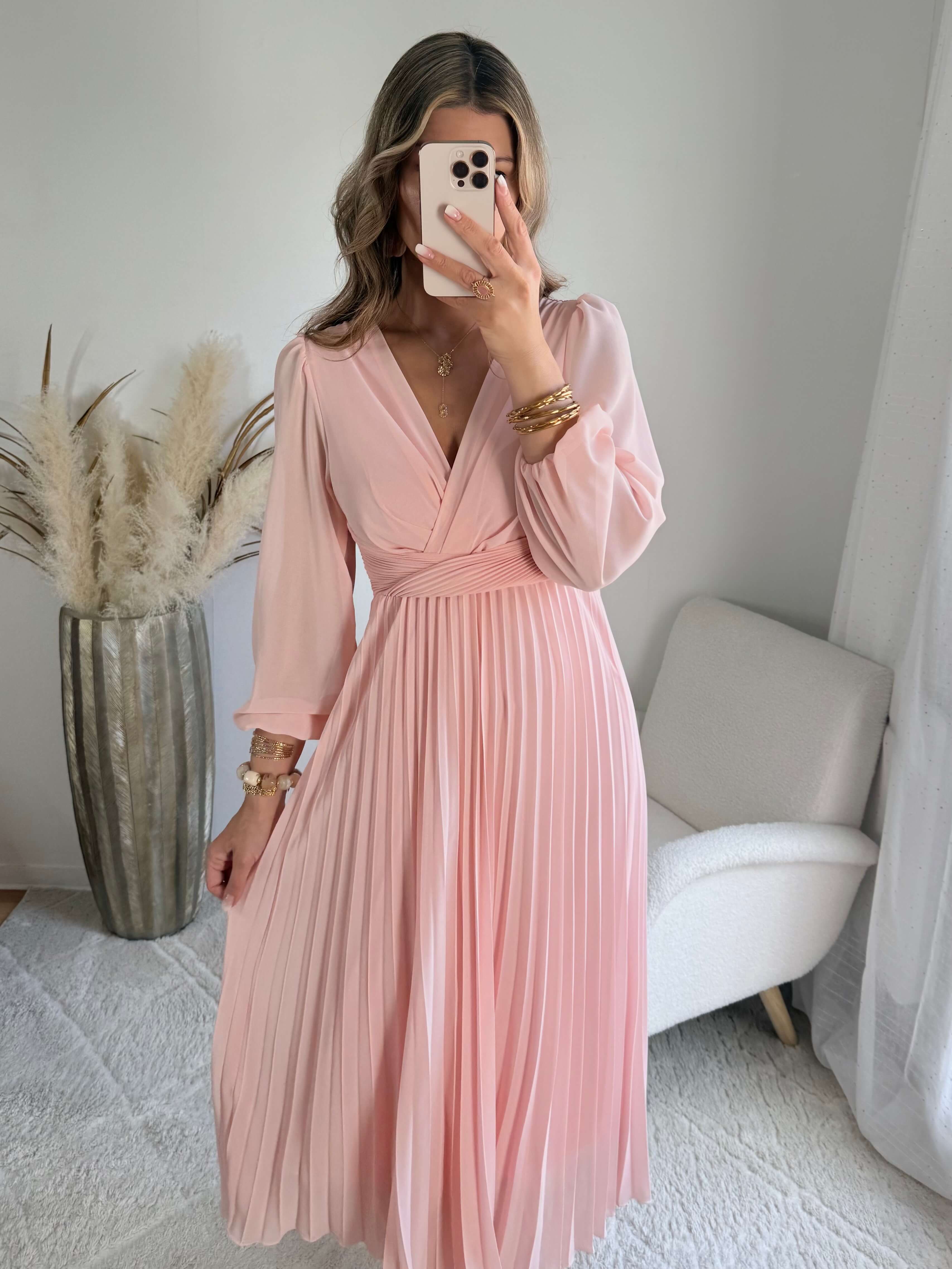 Robe longue rose poudré - Angèle