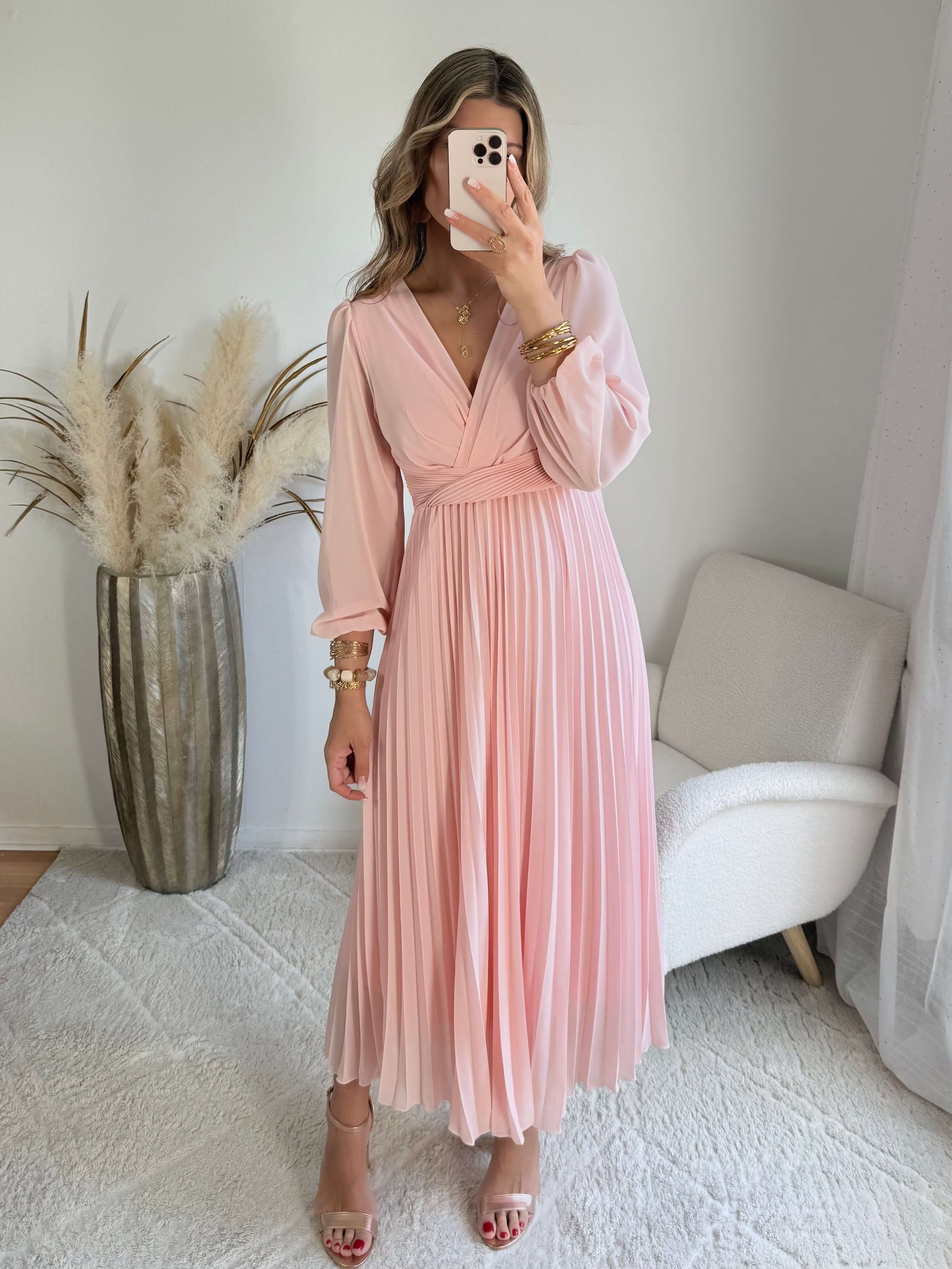 Robe longue rose poudré - Angèle