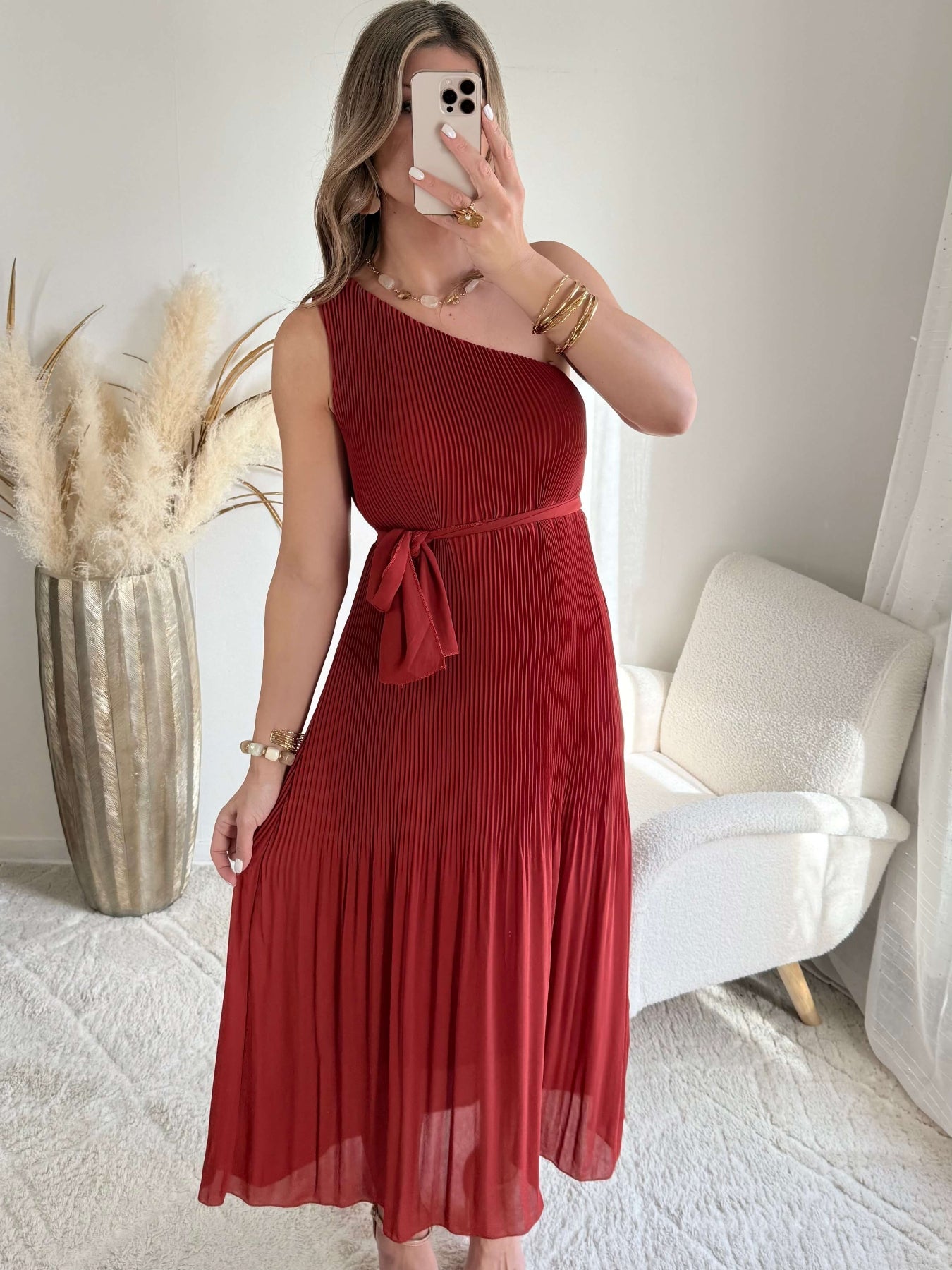 Robe plissée terracotta - Louisa