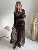 Robe longue dentelle marron - Wanda