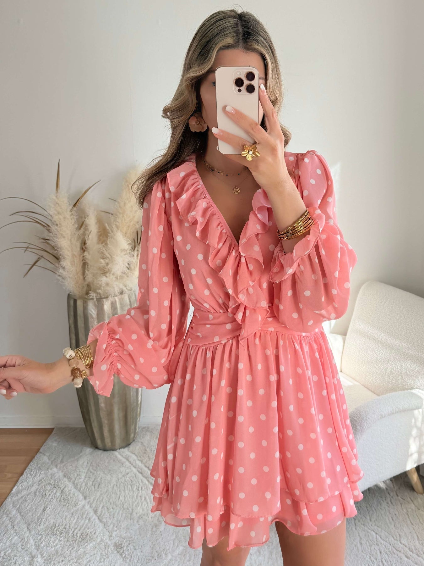 Robe bohème rose à pois - Louna