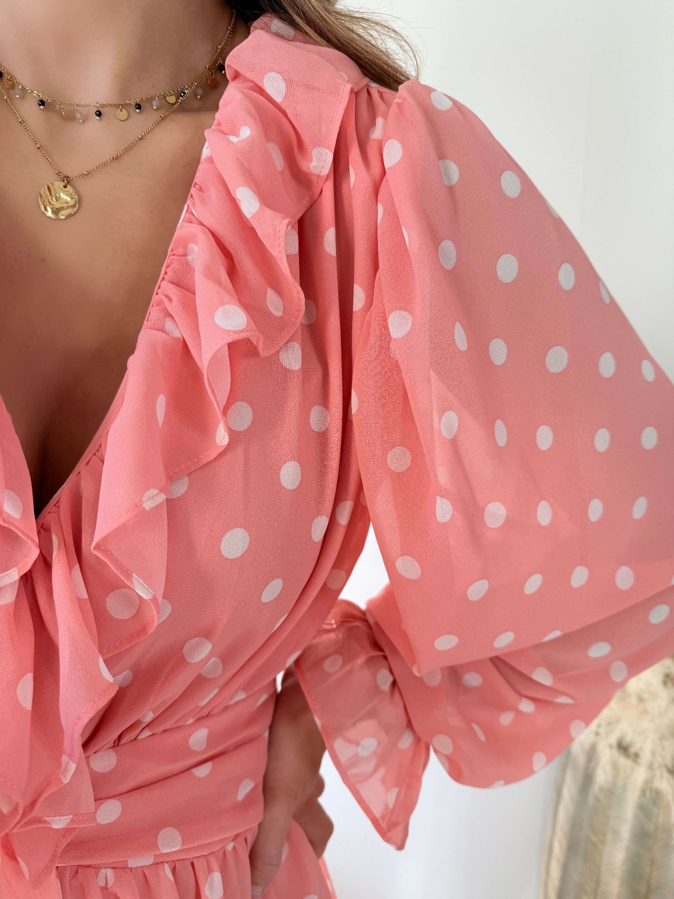 Robe bohème rose à pois - Louna