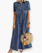 Robe maxi chemise pour femme | Chic et confortable – Bleu foncé