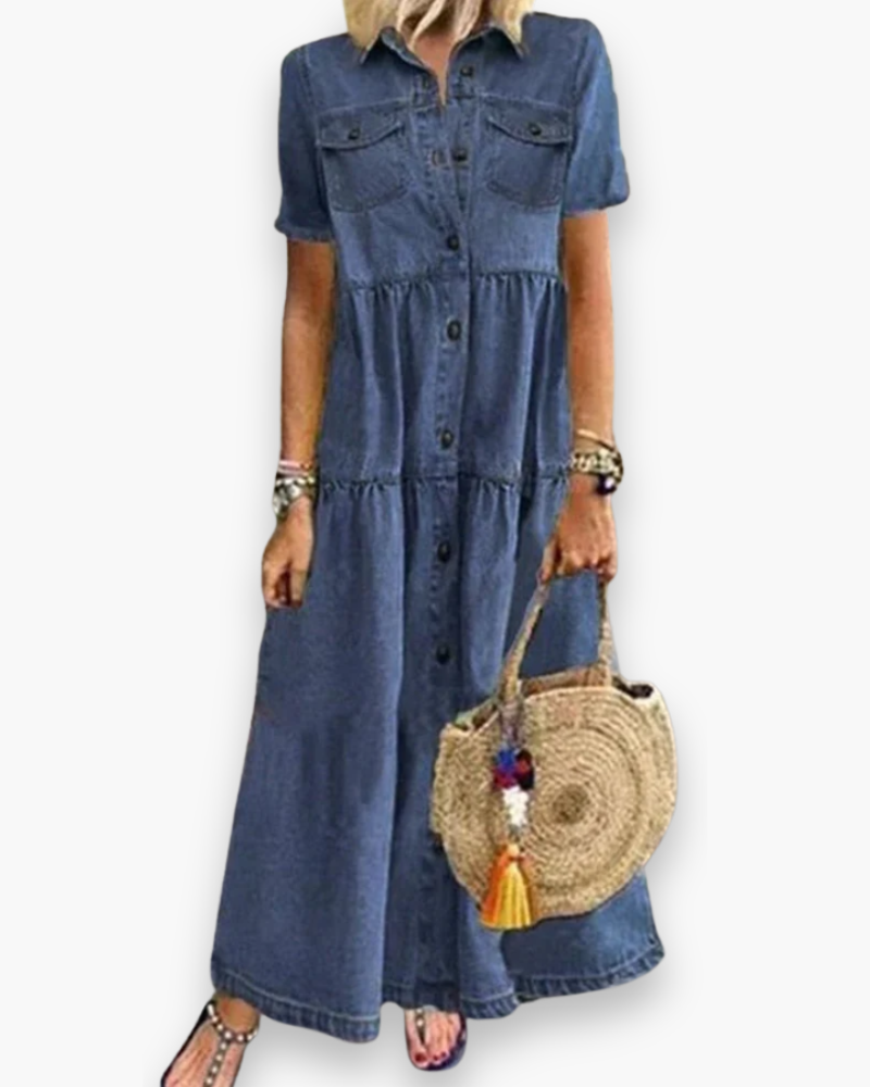Robe maxi chemise pour femme | Chic et confortable – Bleu foncé