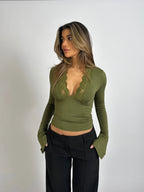 Élise | Top à Manches Longues Dentelle Tendance Éclatant