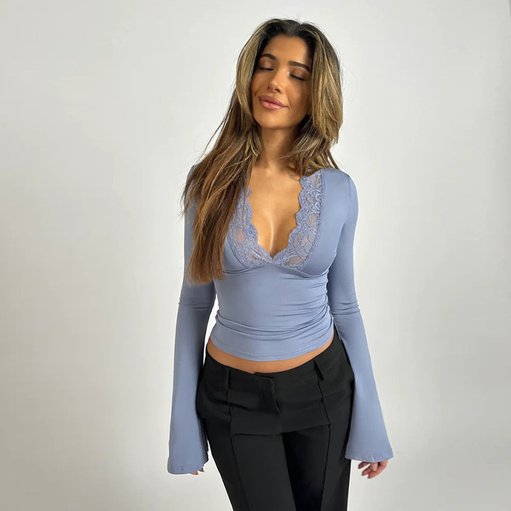 Élise | Top à Manches Longues Dentelle Tendance Éclatant