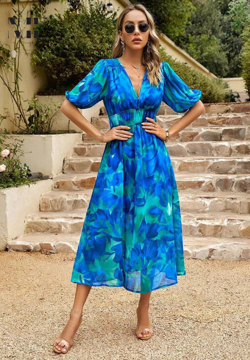 Élodie | Robe Midi Élégante à Fleurs Tendance Printanière