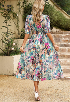 Élodie | Robe Midi Élégante à Fleurs Tendance Printanière