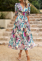 Élodie | Robe Midi Élégante à Fleurs Tendance Printanière