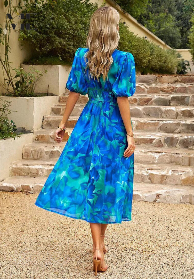 Élodie | Robe Midi Élégante à Fleurs Tendance Printanière
