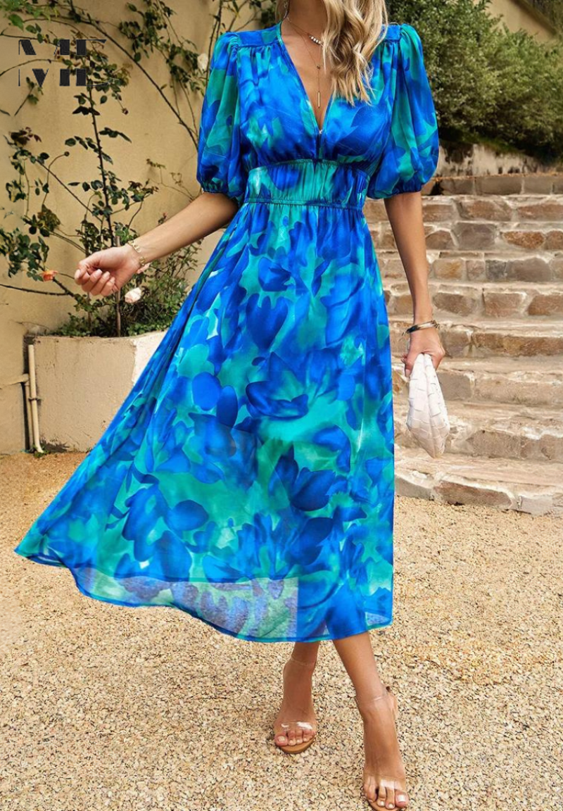 Élodie | Robe Midi Élégante à Fleurs Tendance Printanière