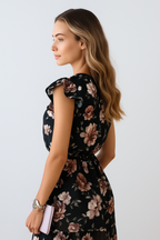Léa | Robe Midi en Chiffon Froncé Tendance Élégant