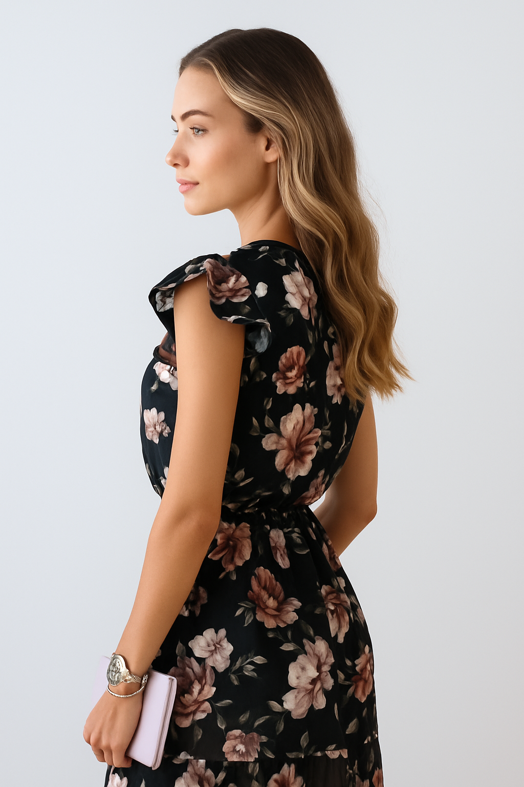 Léa | Robe Midi en Chiffon Froncé Tendance Élégant