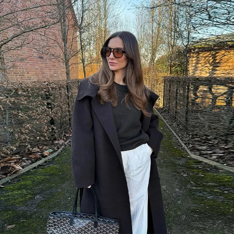 Manteau Long Femme en Laine avec Ceinture