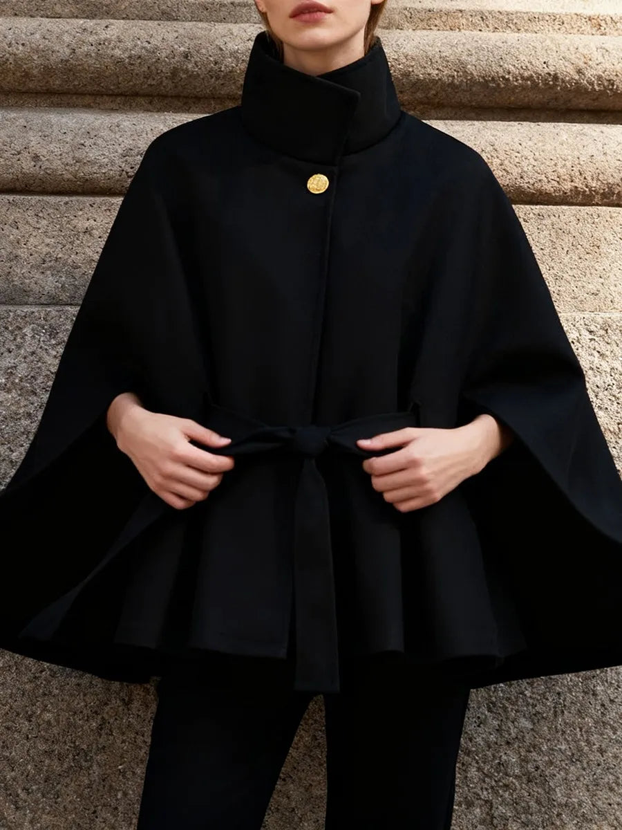 Cape Ceinturé Élégante à Col Montant