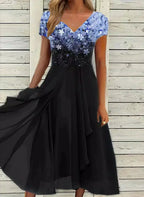 Camille - Robe Longue Florale Élégante Femme – Bleu Noir