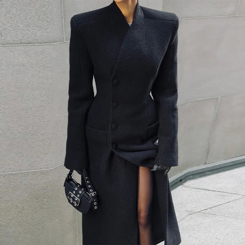 Manteau Long Femme Élégant à Col Montant