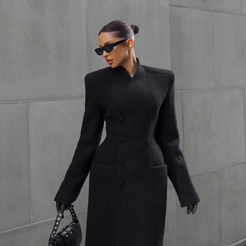 Manteau Long Femme Élégant à Col Montant