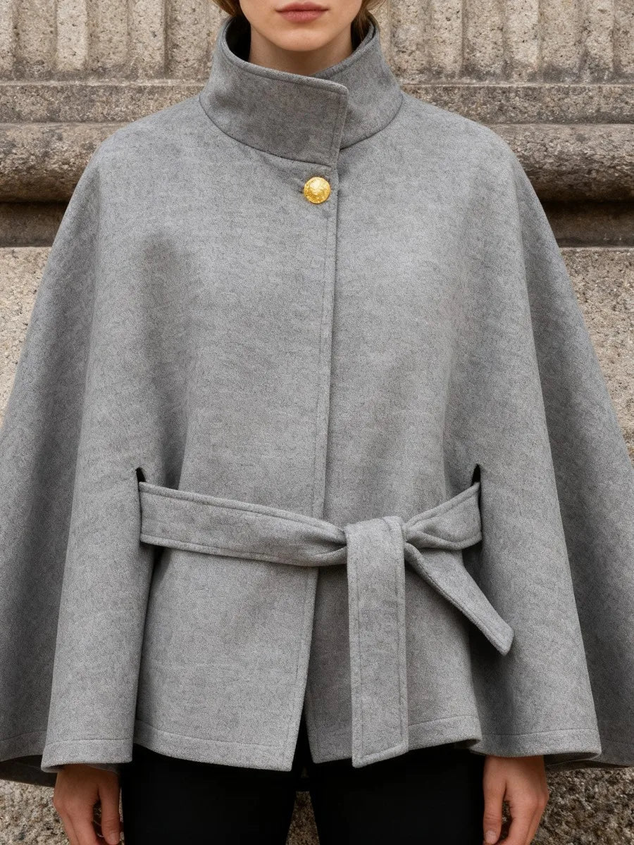 Cape Ceinturé Élégante à Col Montant