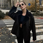 Veste Oversize à Col Réversible en Fausse Fourrure