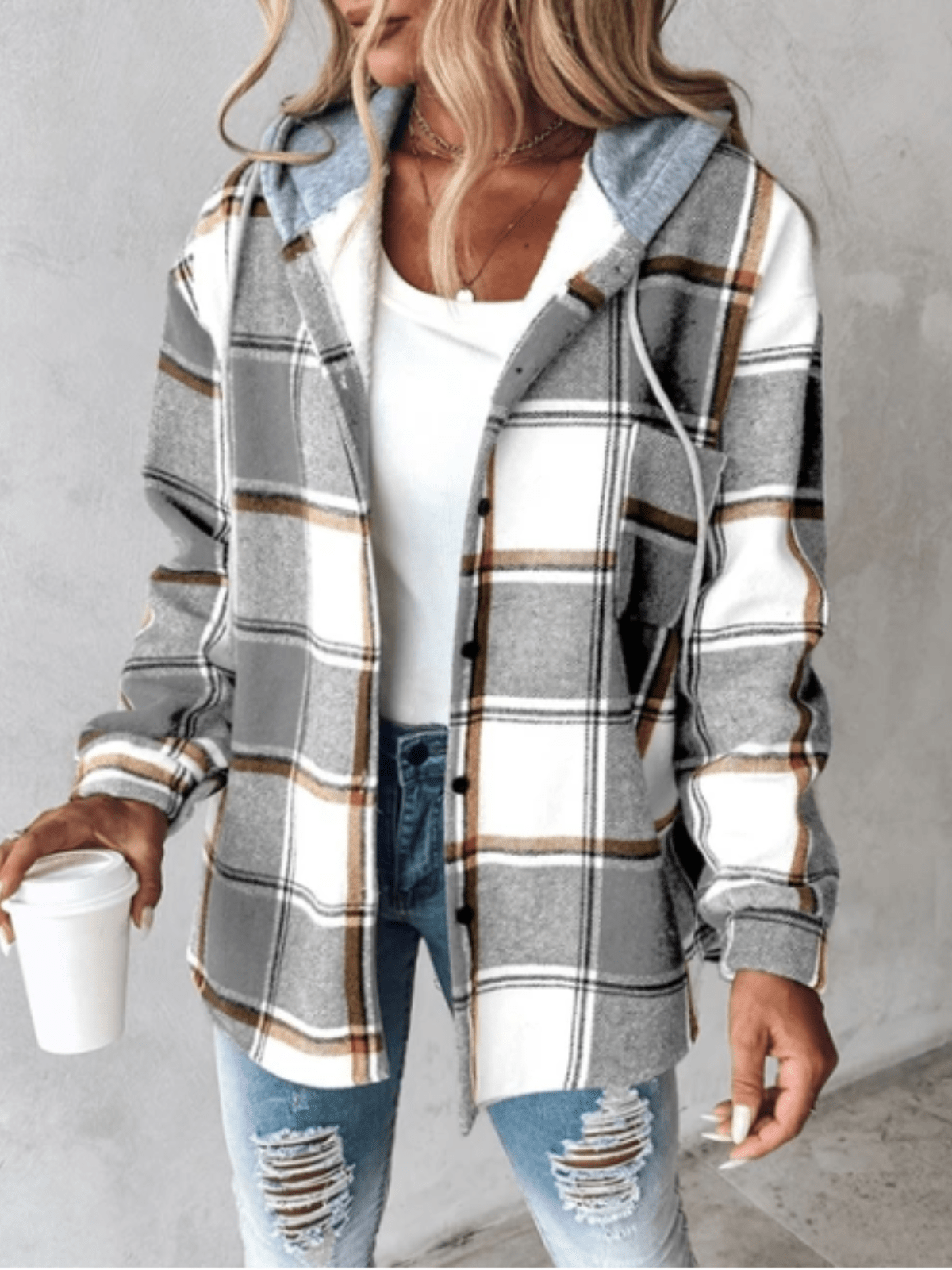 Camille | Veste à Capuche Carreaux Tendance Printanier
