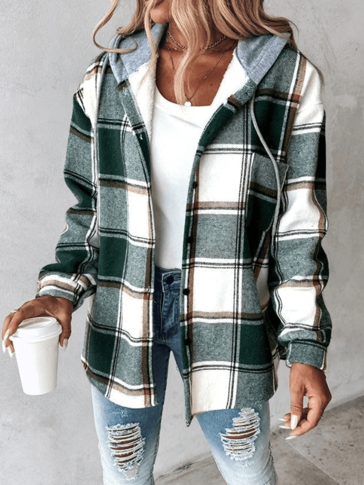Camille | Veste à Capuche Carreaux Tendance Printanier