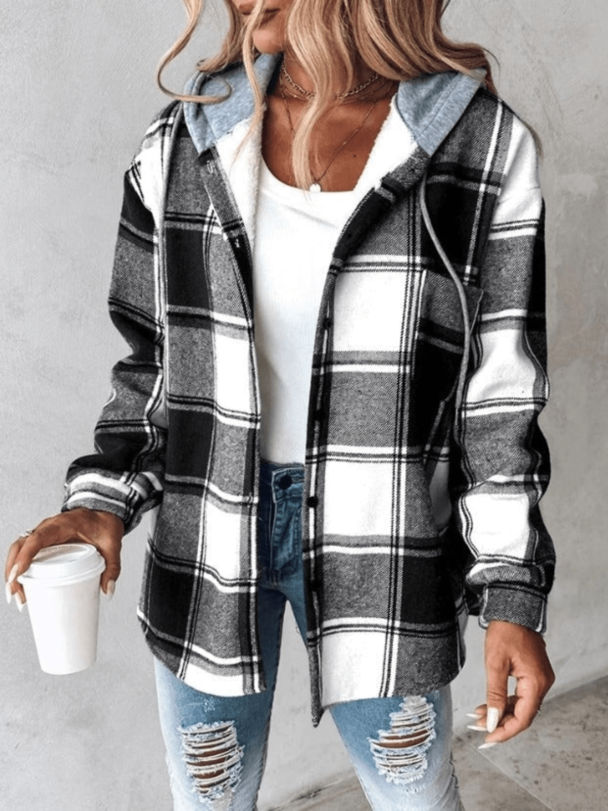 Camille | Veste à Capuche Carreaux Tendance Printanier