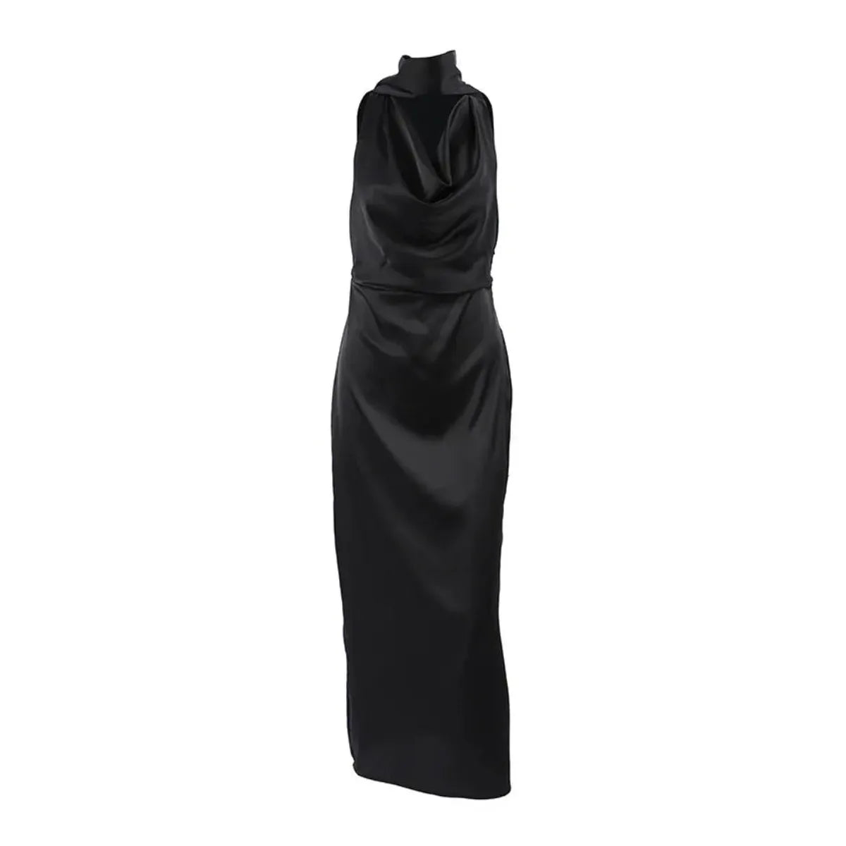 Camille | Robe Maxi Satin Noir Tendance Élégante