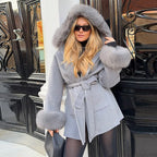 Manteau en laine à capuche FurPatch