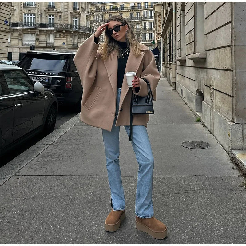 Manteau Femme Streetwear à Col Revers