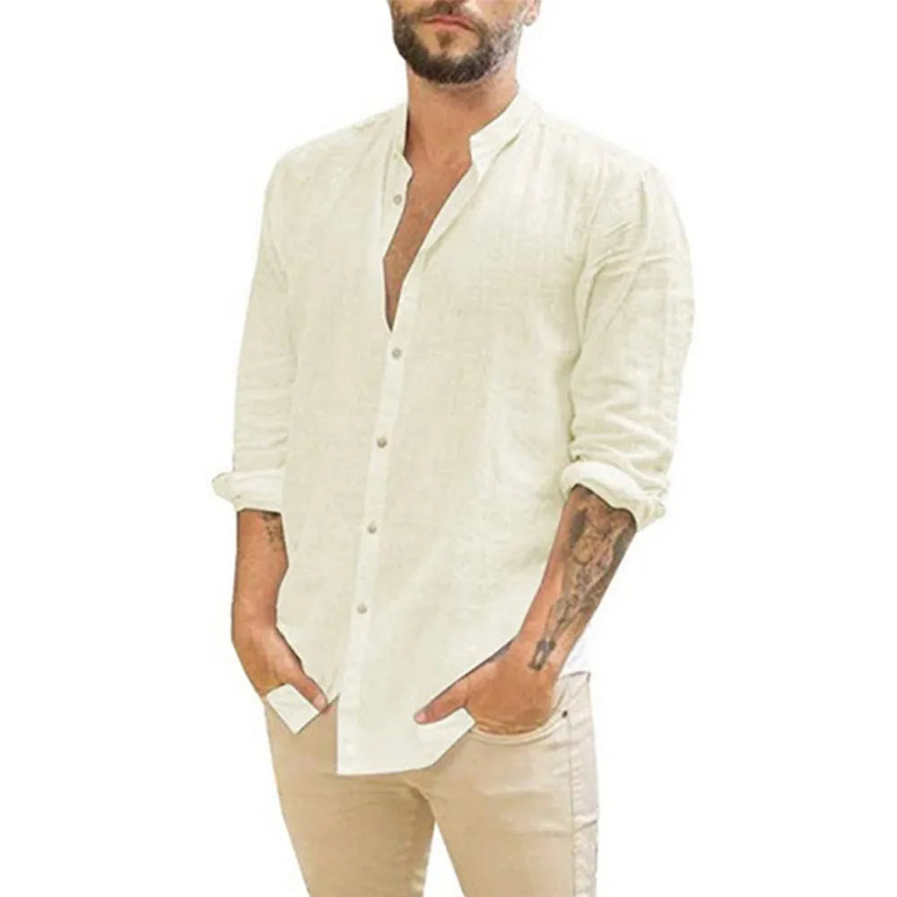 Olivier - Chemise Lin Manches Longues Chic Homme – Beige