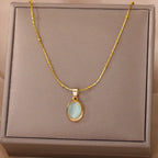 Collier Pendentif Goutte d’Eau en Opale en Acier Inoxydable Doré Chic