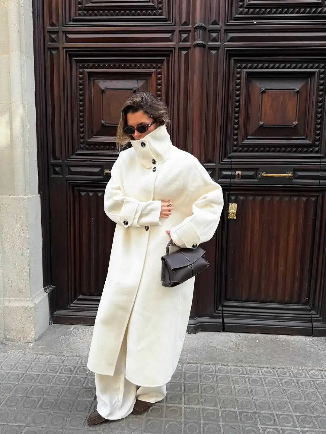 Manteau Long Femme à Col Montant