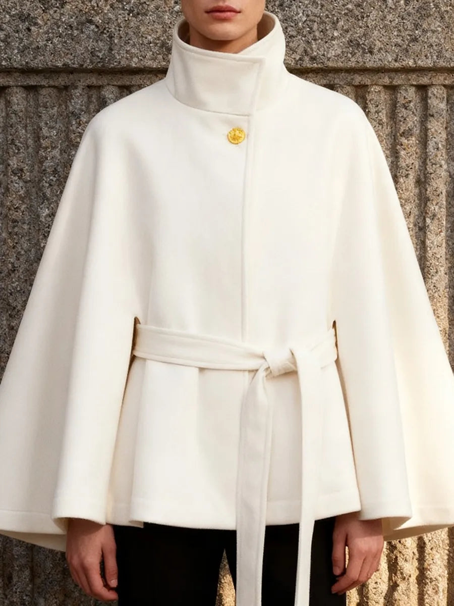 Cape Ceinturé Élégante à Col Montant