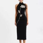 Camille | Robe Midi Sans Dos Plumes Tendance Élégant