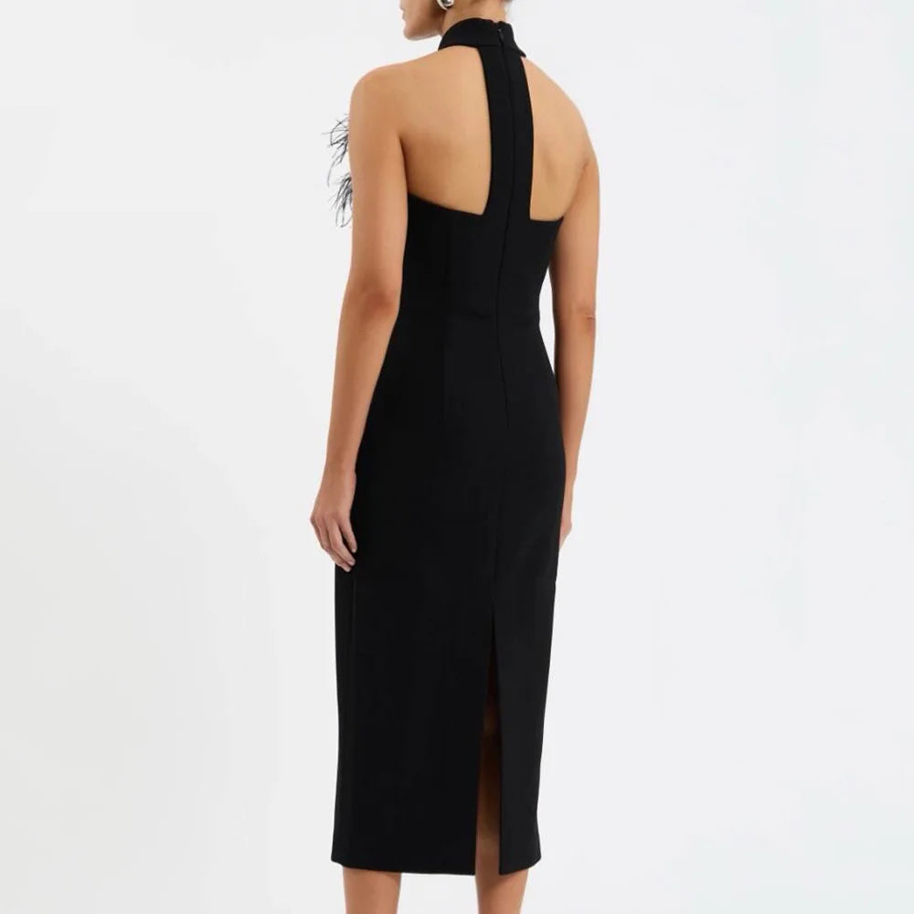 Camille | Robe Midi Sans Dos Plumes Tendance Élégant