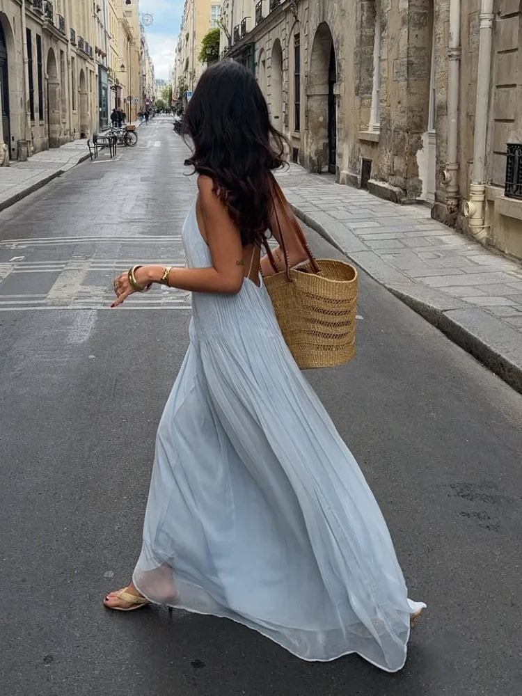 Clara | Robe Maxi Spaghetti Plissée Fluide Élégante