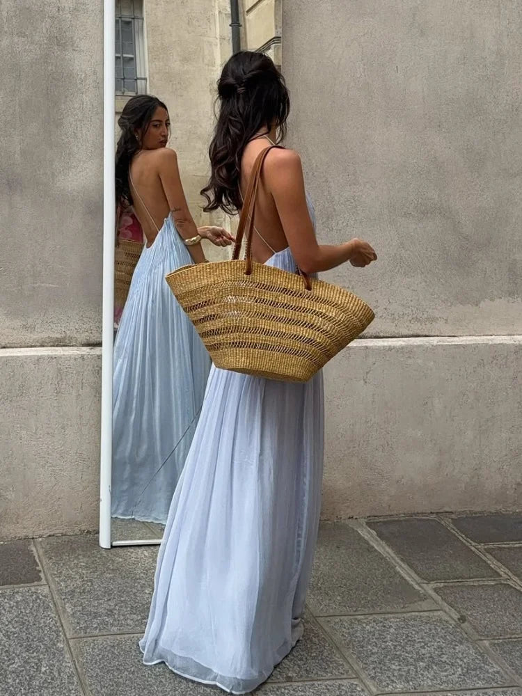 Clara | Robe Maxi Spaghetti Plissée Fluide Élégante